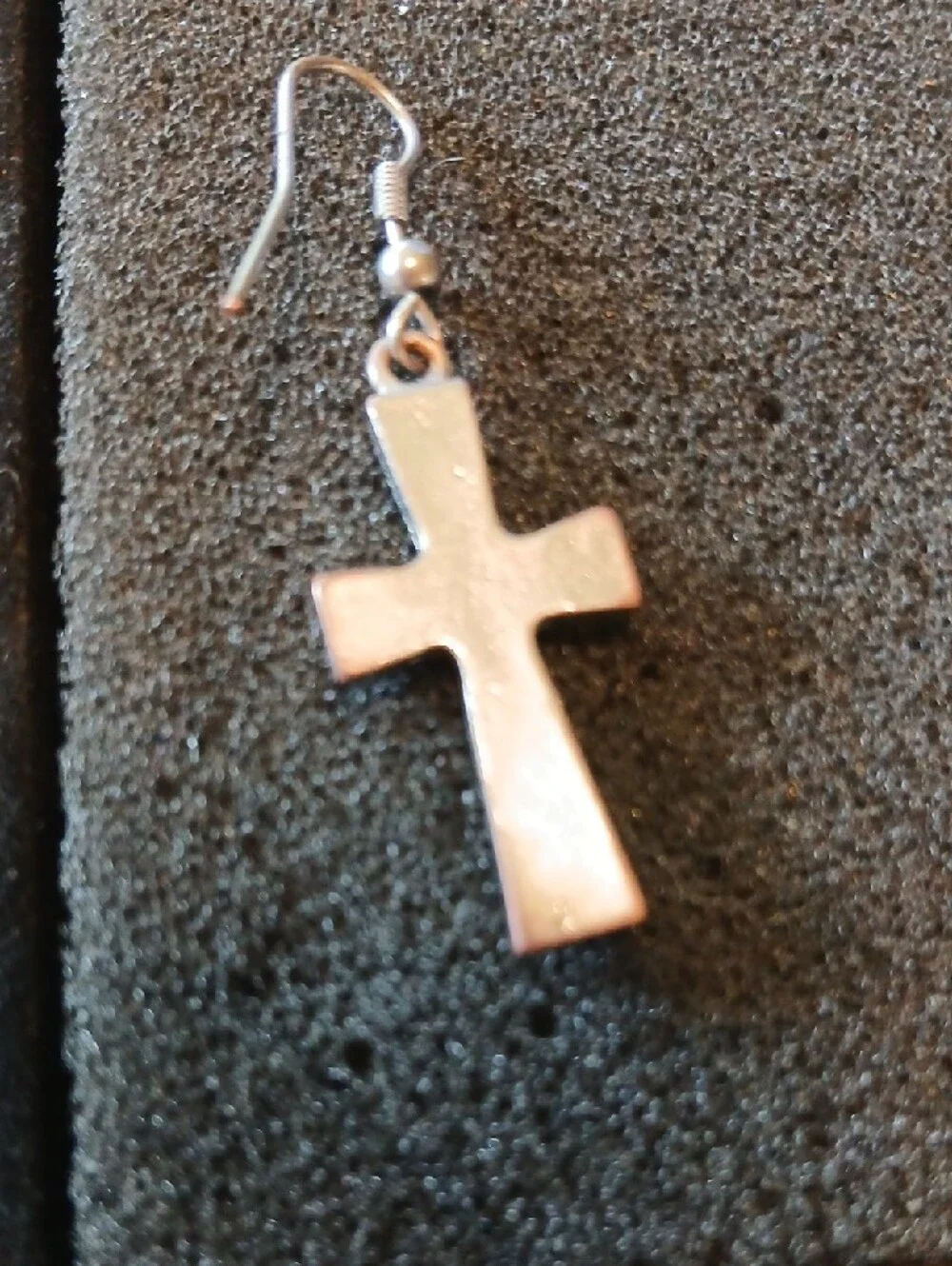Silver Tone with 13 small diamonds in each. Cross Dangle Earrings - Silver